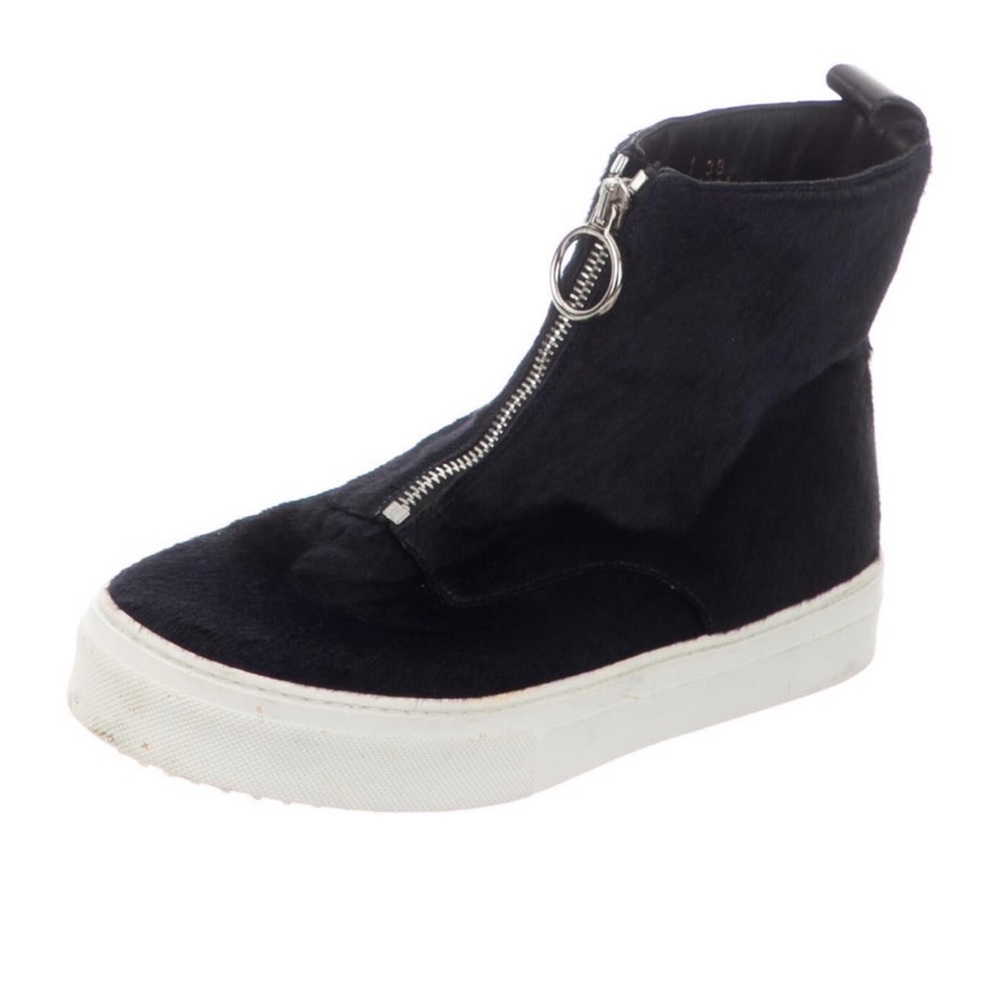 Celine pony hair navy blue high top sneakers